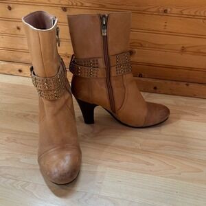 Via Uno Ankle Boots Heels Faux Leather Studded Leopard Print Lining 36 EU 6 US